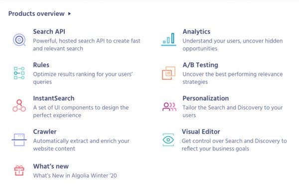 Algolia search engine features
